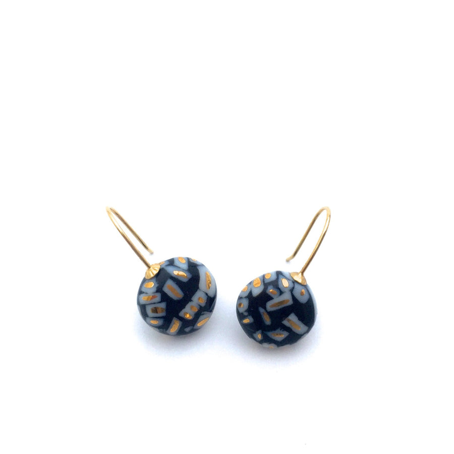 Black Porcelain earrings, ceramic jewelry, 18k solid gold, Minimalist jewelry, Ceramics and Pottery, statement earrings