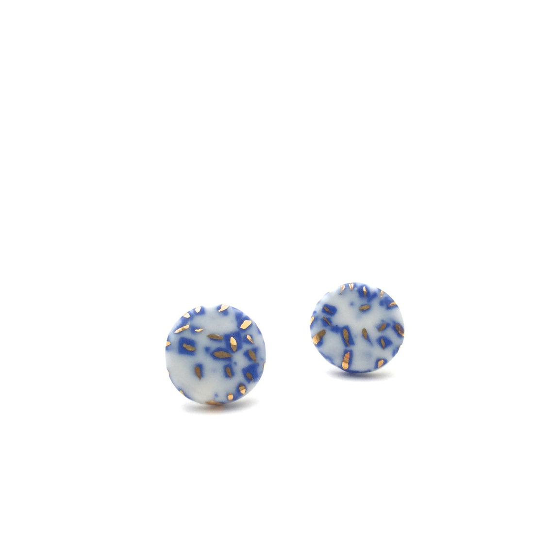Blue Ceramic stud earrings, porcelain ceramic jewelry, minimalist post earring, blue and white stud, gift for her, geometric stud earrings