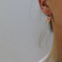 Red Pink and white Porcelain gold earrings