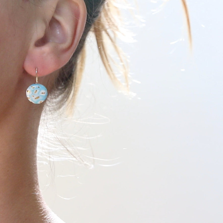 Turquoise ceramic earrings, porcelain jewelry, Mediterranean jewelry, 18k gold earrings, Turquoise dangle earring, Sea blue, Aquamarine