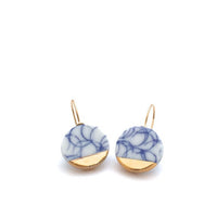 Delft Blue and white porcelain earrings in 18k solid gold ceramic blue white pottery jewelry gift