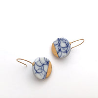 Delft Blue and white porcelain earrings in 18k solid gold ceramic blue white pottery jewelry gift