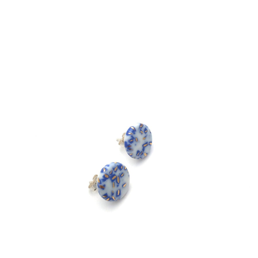 Blue Ceramic stud earrings, porcelain ceramic jewelry, minimalist post earring, blue and white stud, gift for her, geometric stud earrings