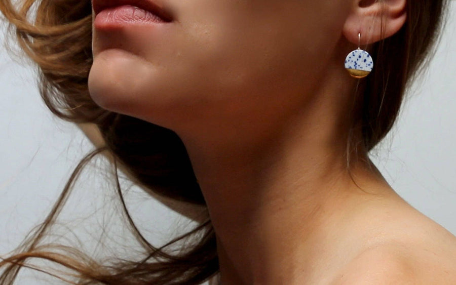 Blue white speckled earrings