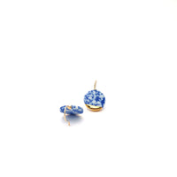 Terrazzo earrings, porcelain jewelry, solid 18k gold, Delft Blue, 80s style vintage, Clay and pottery
