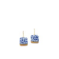 Blue Porcelain square earrings, ceramic jewelry, Delft blue, Slow fashion, 18k solid gold, porzellan schmuck, pottery and ceramic