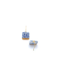 Blue Porcelain square earrings, ceramic jewelry, Delft blue, Slow fashion, 18k solid gold, porzellan schmuck, pottery and ceramic