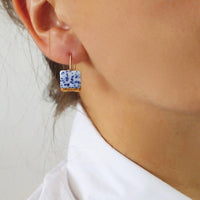Blue Porcelain square earrings, ceramic jewelry, Delft blue, Slow fashion, 18k solid gold, porzellan schmuck, pottery and ceramic