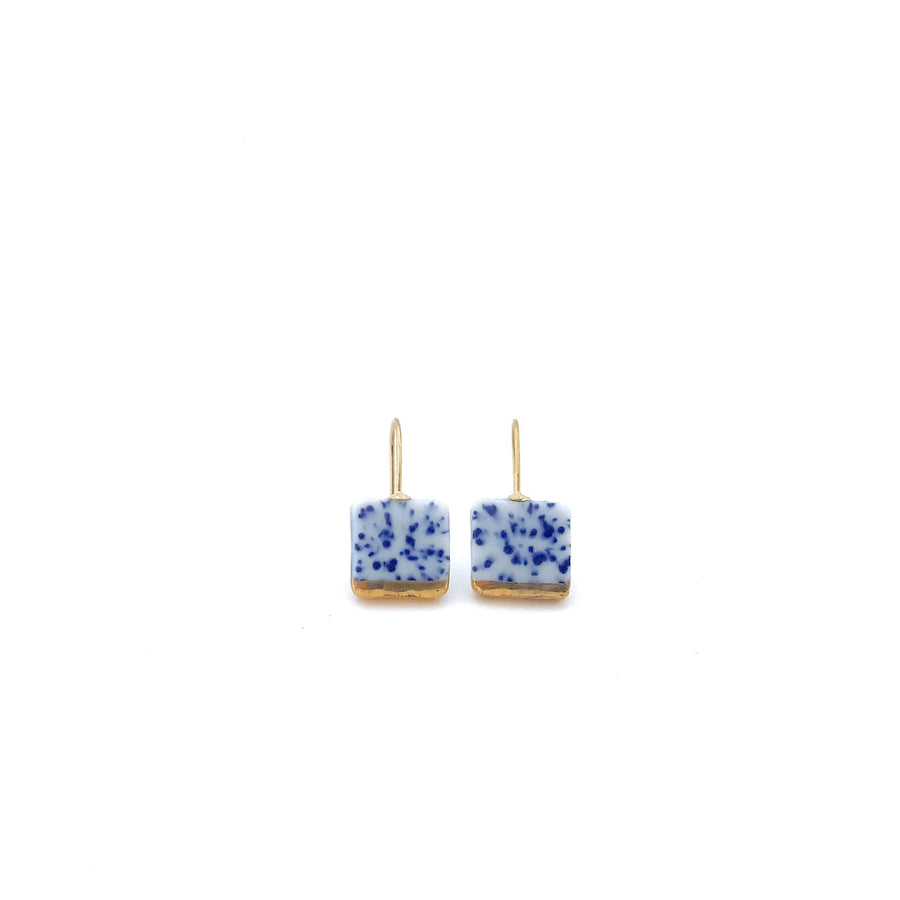 Blue Porcelain square earrings, ceramic jewelry, Delft blue, Slow fashion, 18k solid gold, porzellan schmuck, pottery and ceramic
