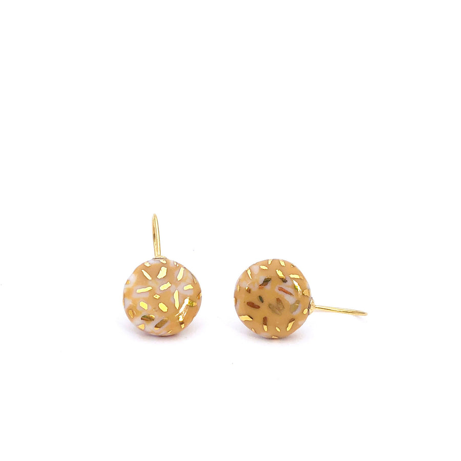 18k Gold Saffron Porcelain earrings, Ceramic jewelry, Ocher, Terracotta yellow, Natural colour, Gift for mom, Circle dangle
