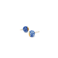 Terrazzo earrings, porcelain jewelry, solid 18k gold, Delft Blue, 80s style vintage, Clay and pottery