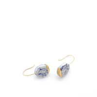Dainty Blue porcelain earrings, broken china jewelry in gold