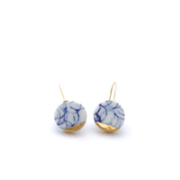 Dainty Blue porcelain earrings, broken china jewelry in gold