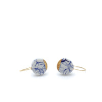 Dainty Blue porcelain earrings, broken china jewelry in gold