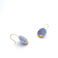 Blue white stripes ceramic gold earrings from Delft, ceramic and porcelain ware by OeiCeramics