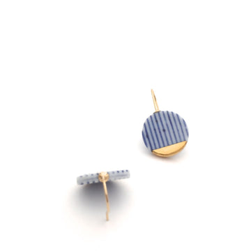 Blue white stripes ceramic gold earrings from Delft, ceramic and porcelain ware by OeiCeramics