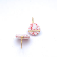 Pink porcelain dangle earrings with 24k gold