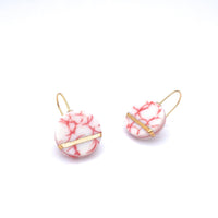 Pink porcelain dangle earrings with 24k gold