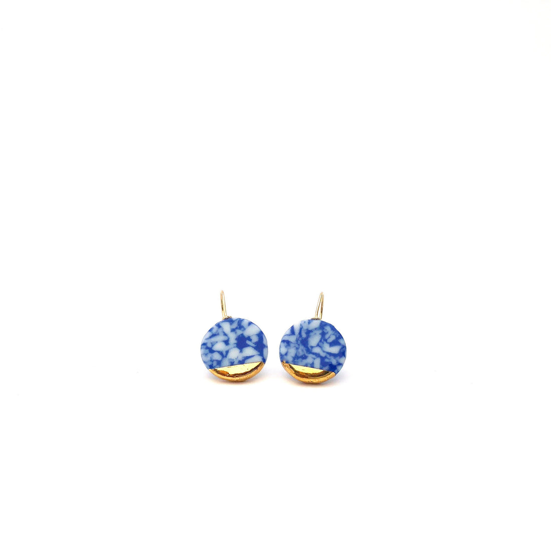 Luxury porcelain terrazzo earrings with 24k gold detail. Handcrafted in Delft in blue, black, olive, pink and more. Lightweight, refined, and made with high-quality materials for timeless everyday elegance.
