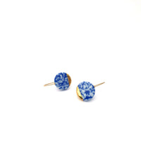 Terrazzo earrings, porcelain jewelry, solid 18k gold, Delft Blue, 80s style vintage, Clay and pottery