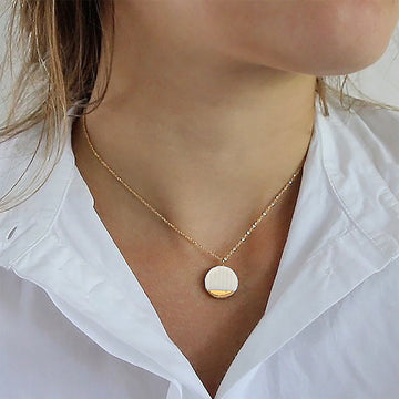 White Porcelain pendant gold necklace, 14k gold filled chain, Pottery and Ceramics, Dainty gold choker