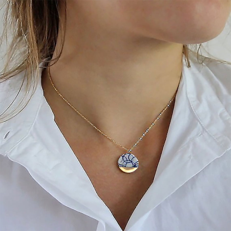 Blue and White Porcelain necklace with optional earrings Handmade Porcelain Jewelry by Oei Ceramics
