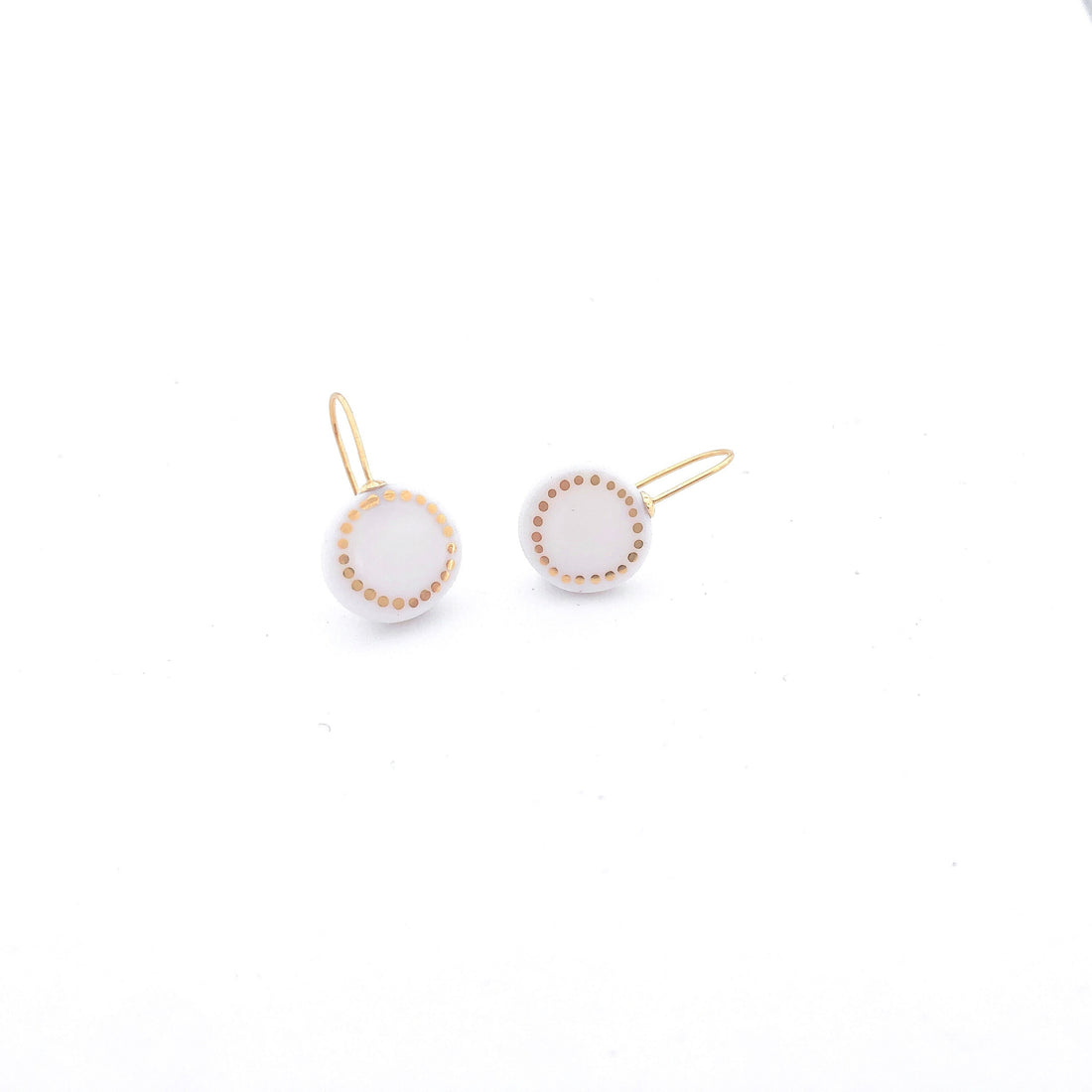 White porcelain earrings, porcelain and gold, White dangle earrings, 18k solid gold, Snow White Christmas gift