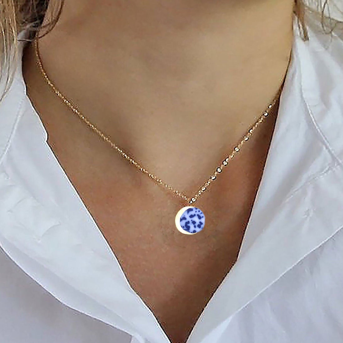 Gold Moon Porcelain Necklace