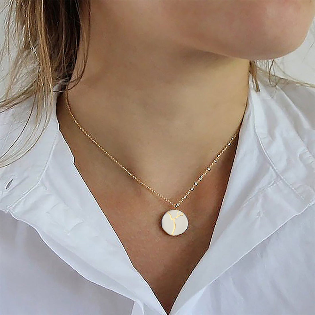 Gold Kintsugi necklace porcelain Handmade Porcelain Jewelry by