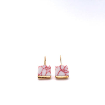 Red Pink and white Porcelain gold earrings