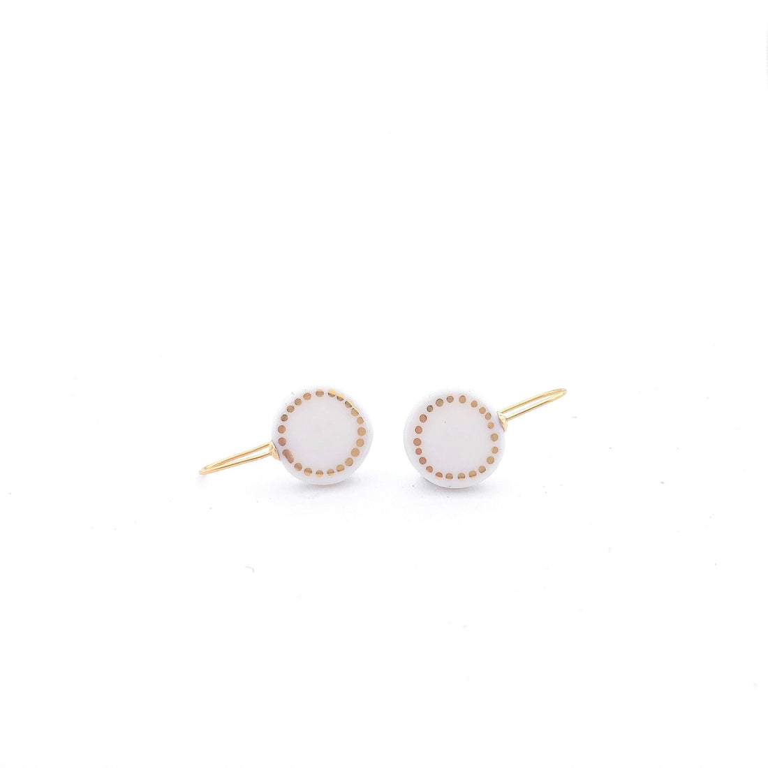 White Porcelain earrings with 24k gold dots, Classic jewelry, natural look