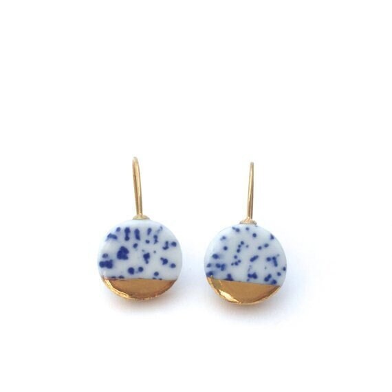 White Blue porcelain earrings, Delft blue jewelry