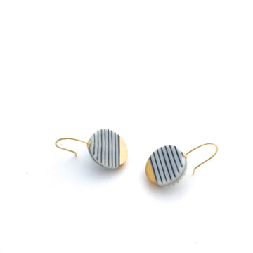 Porcelain Black stripes circle earrings Pottery by OeiCeramics