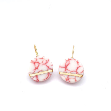 Pink porcelain dangle earrings with 24k gold